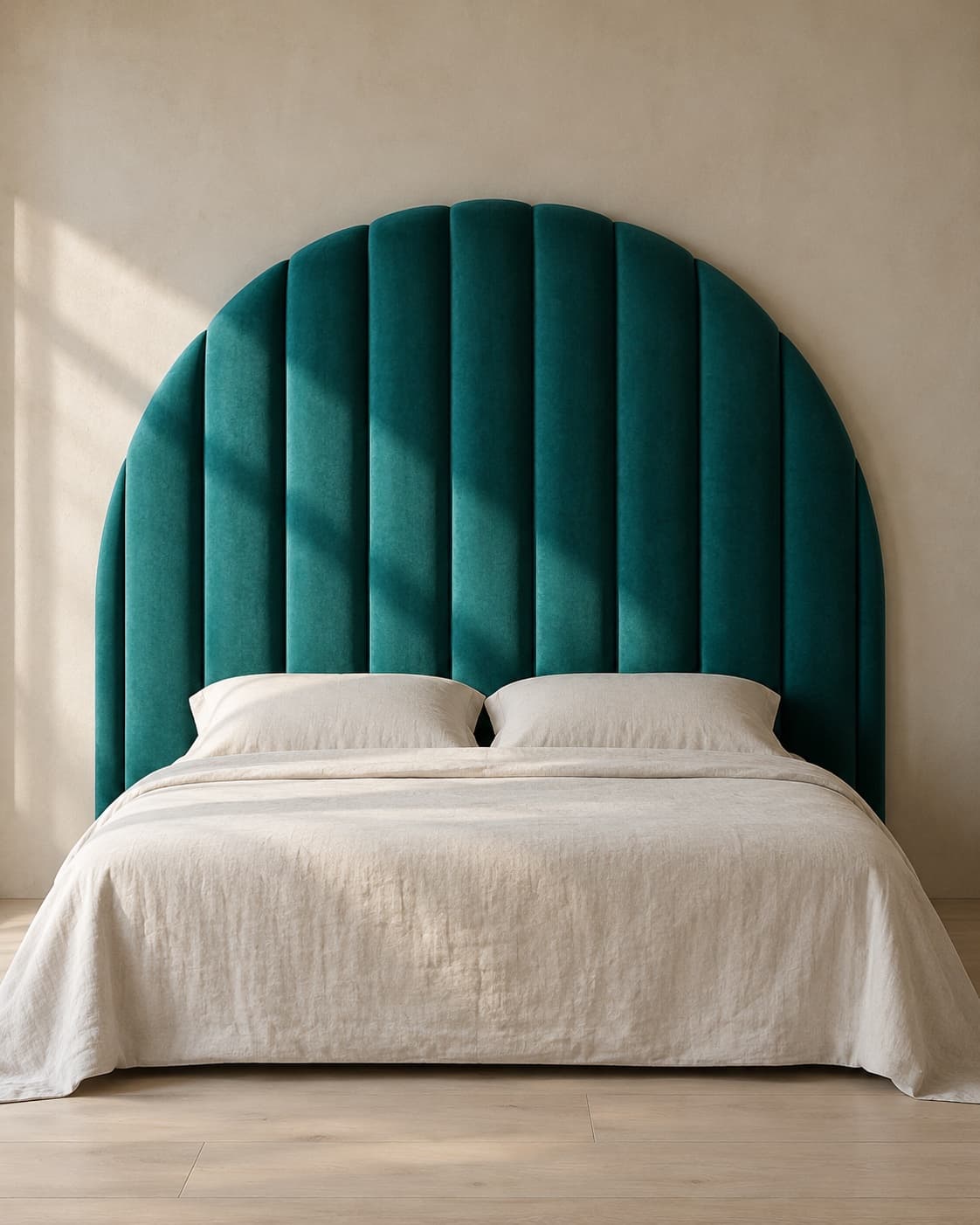 Arched headboard upholstered in teal velvet (ref. 3839)